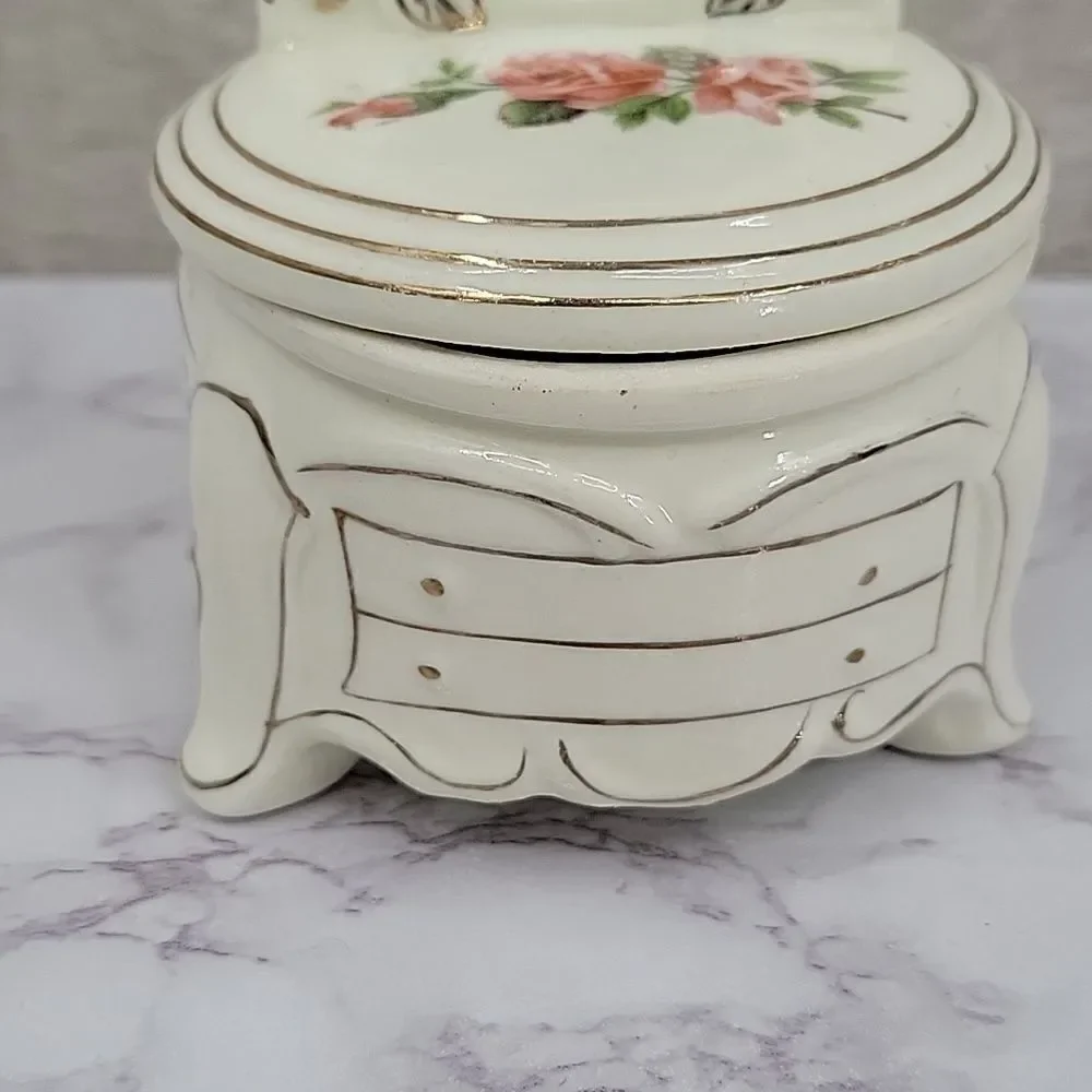 Jewelry Trinket Box Dresser Vanity with Mirror Vintage Floral Cream